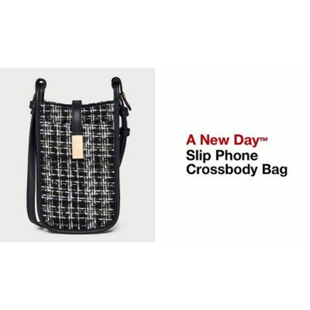 a new day Black and White Tweed Slip Phone Crossbody Bag